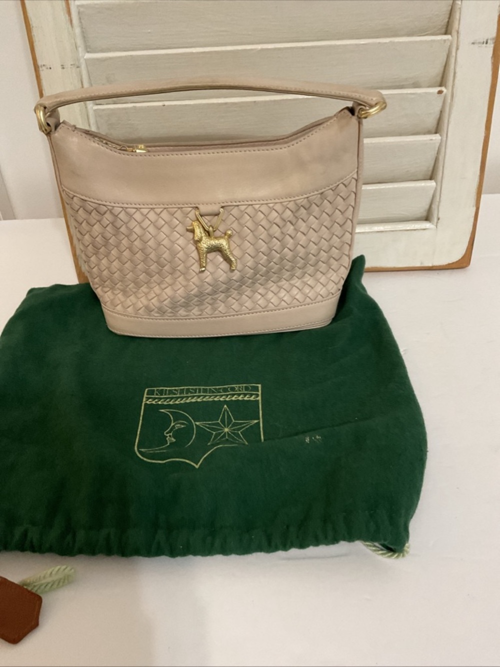 Barry Kieselstein-Cord Cream Woven Bag with Poodle Gold Charm